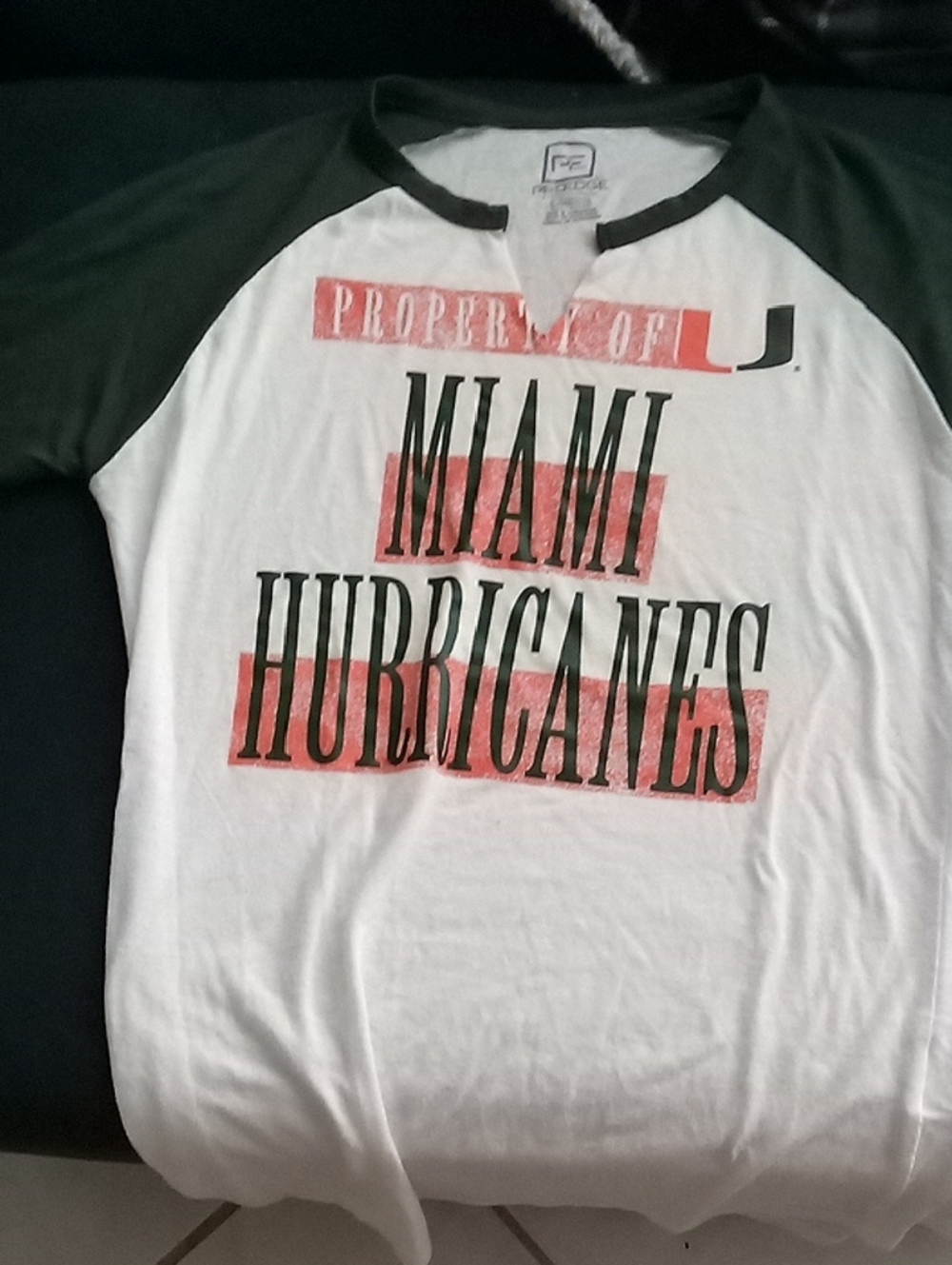 Pro Edge Miami Hurricanes Raglan Tee White and Dark Green